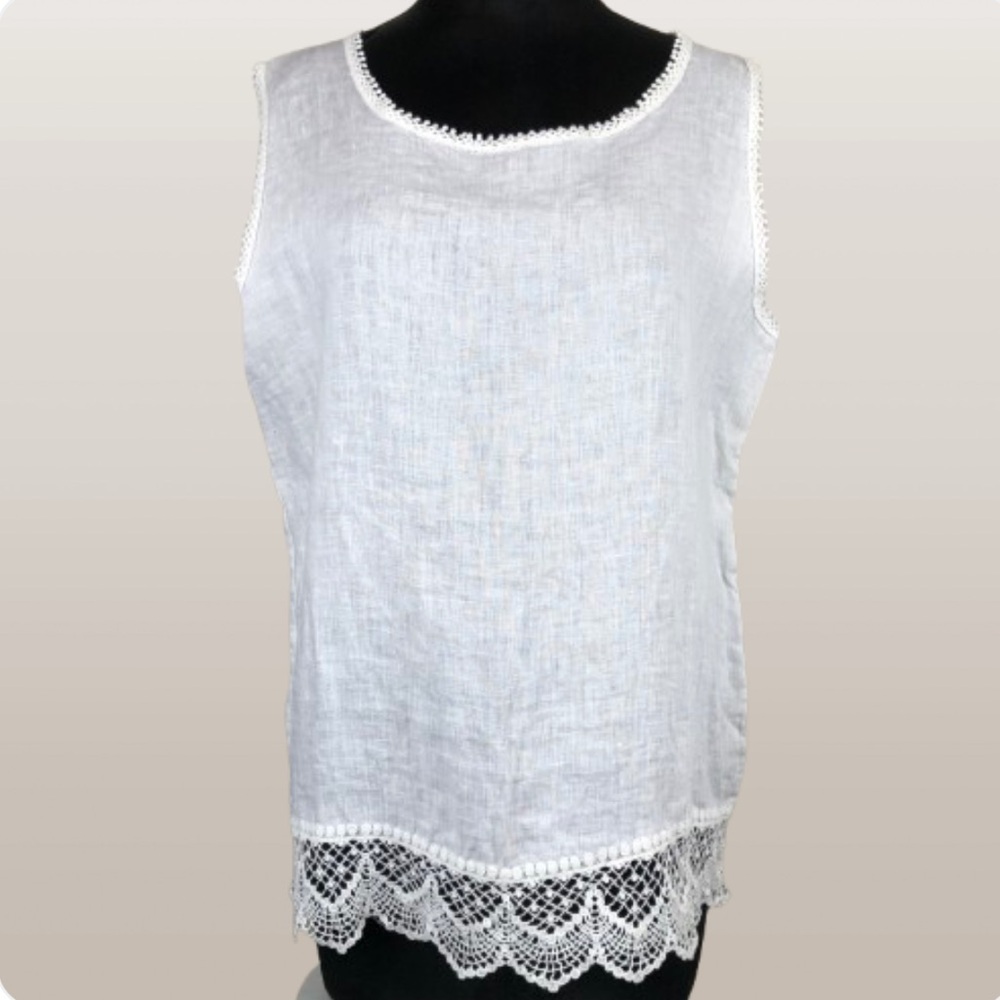 Laura Bianchi Top Italian Linen Sleeveless Crochet Lace